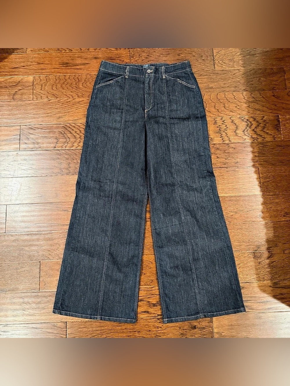 Maeve By Anthropologie Delaney Clean Seamed Wide Leg Jeans Women 34x33 Dark Wash